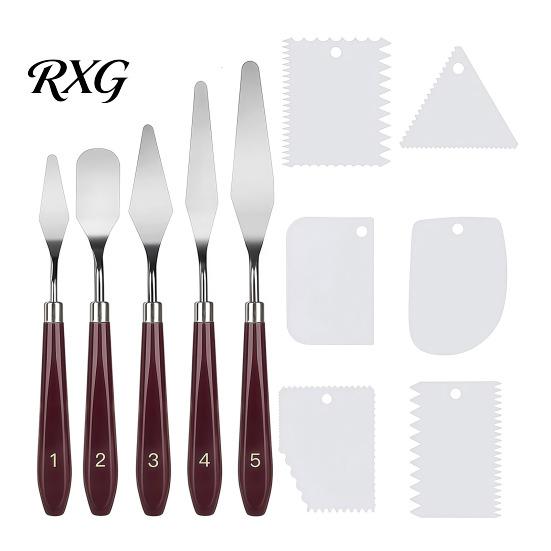 Color Mixing Spatula Set 5Pcs Palette Knife with 6 Paint Scraper, Stainless Steel Durable Scrapers Knife, Oil Metal Knives for Texture Art Blending