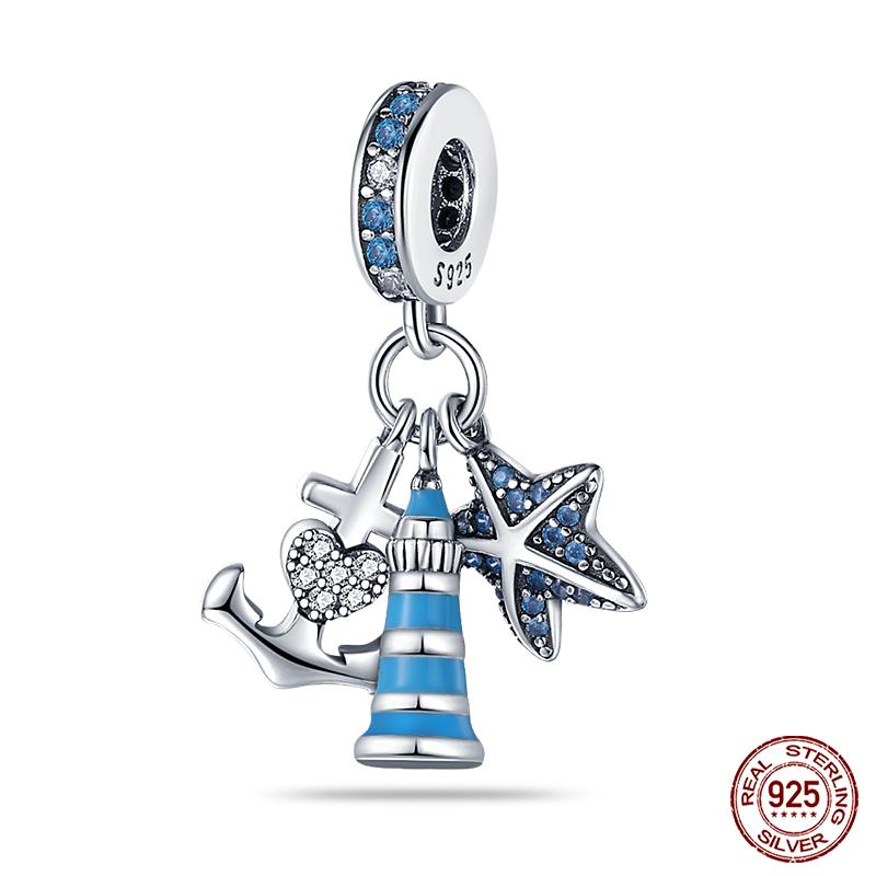 100% настоящие посеребренные бусины серии Ocean, черепаха, краб, русалка, подходят оригинальные браслеты «сделай сам», ювелирные изделия, подарки