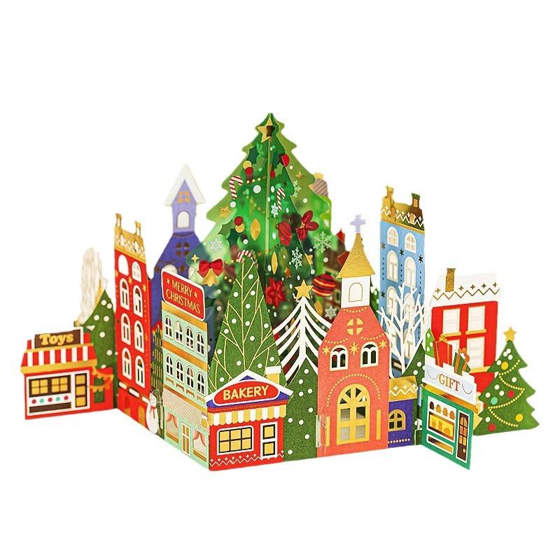 Christmas Three-Dimensional Greeting Card Bronzing Town Cardboard Advanced Sense Thank You Small Card Simple Modern Gift
