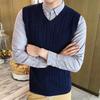 Мужской шерстяной жилет с V-образным вырезом - без рукавов, толстый трикотажный жилет для осени/зимы