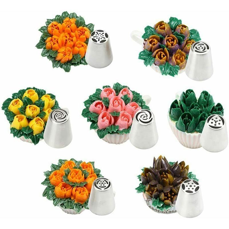 7 шт./компл., насадка для насадки для глазури в виде русского листа и цветка, наконечники для торта, декор, инструменты для выпечки