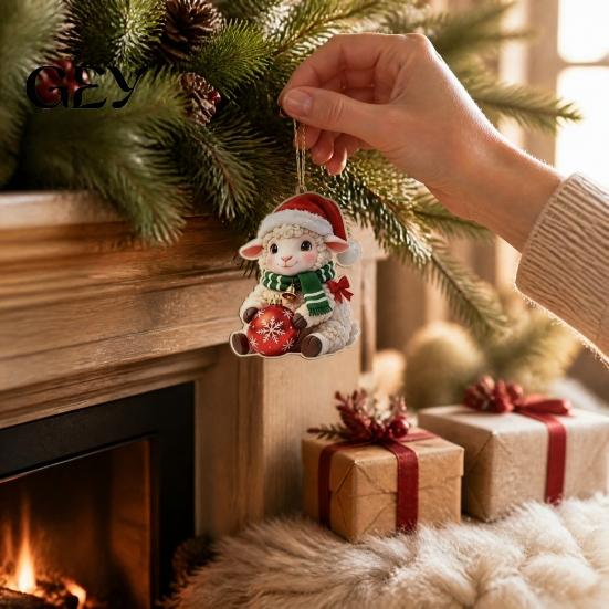 Christmas Tree Hanging Supplies Cute Animal Ornament, 2D Flat Sheep Dog Double-Sided Shaped Ornaments Acrylic Xmas Decoration for Lovers Colorful