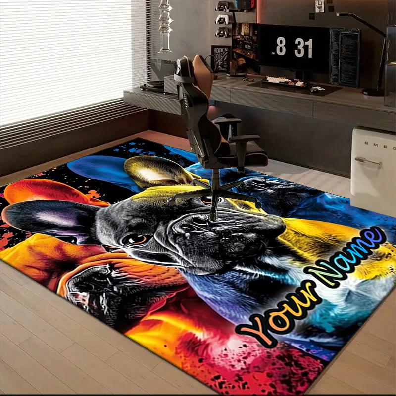 1PC Custom Name Colorful French Bulldog Portrait Theme Floor Mat Ideal for Living Room, Game Rooms, Office, Bedroom Floor Mat Playful Design