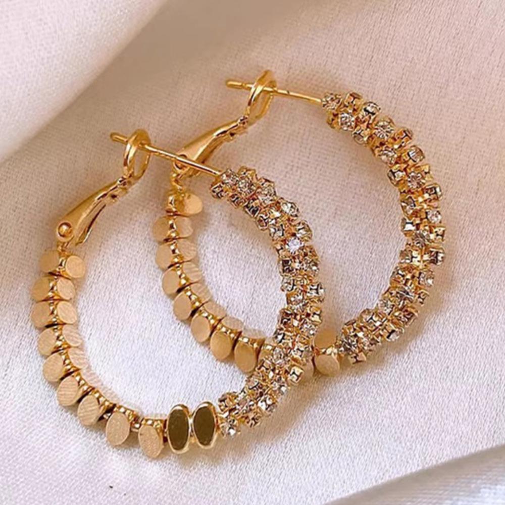 Серьги-кольца с битыми кристаллами – 2 цвета, из Кореи