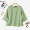 Women Casual Round Neck Loose 3/4 Sleeve Stripe Blouse