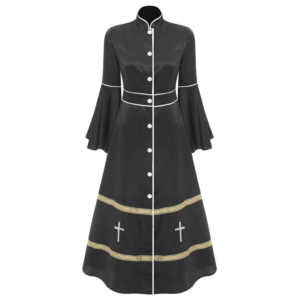 Женское духовное служение, мантия с длинным рукавом, ряса на пуговицах, костюм церковного пастора, литургическое облачение, наряд для амвона