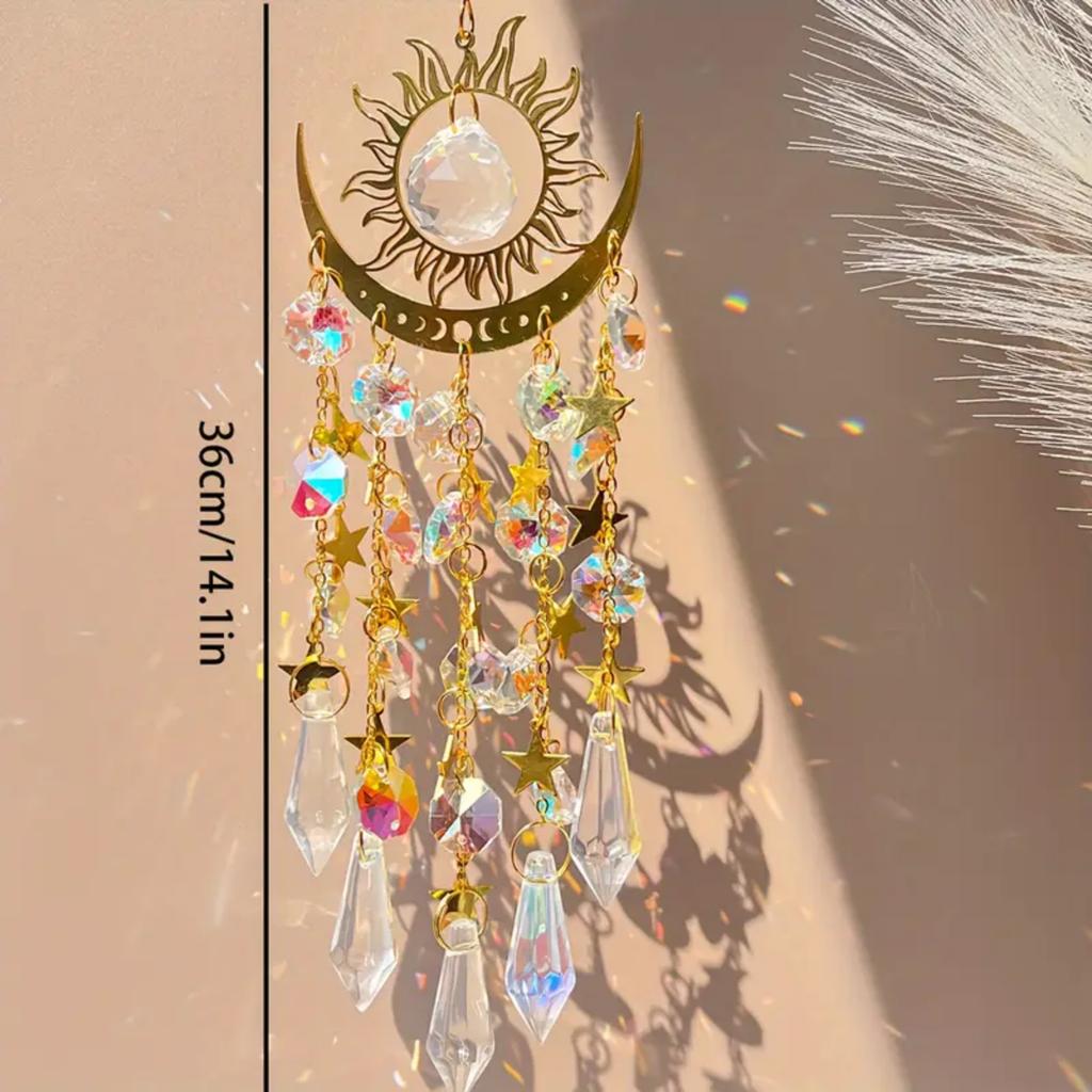 1 шт. Золотая Звезда Луна Уличное Освещение Кристалл Ветер Чим Подвесной Садовый Ловец Солнца Праздничные Украшения Для Свадьбы Вечеринки