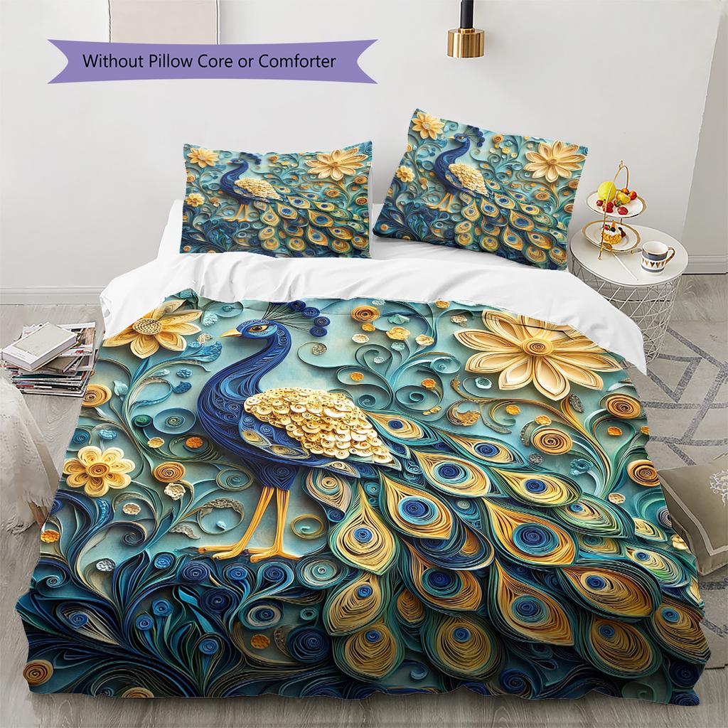 Flower Peacock Pattern Bedding Quilt Set Quilt Cover Pillowcase Home Decoration Gift (1 * duvet cover + 2 * pillowcase, without core)