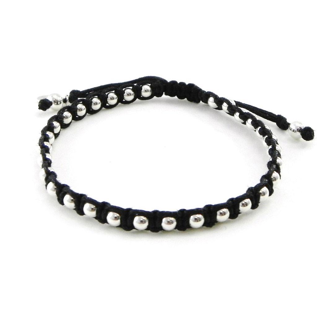 Les Trésors De Lily [I9121] - Ethnic Black Shambhala 'Marbles' Silver Bracelet - 4 Mm