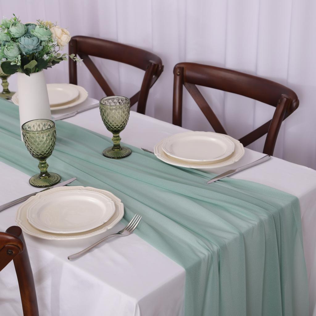 Шифоновая дорожка для стола, романтическая прозрачная дорожка для свадебного стола, блестящая тюль, украшения для свадьбы, дня рождения, ужина