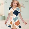 Girls Round Neck Short Sleeve Abstract Printed A Line Flared Dress