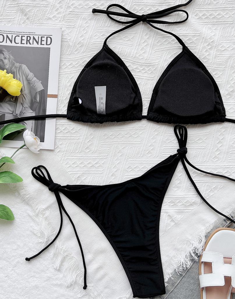 Женский купальник, сплошной цвет, сексуальный комплект бикини с треугольной лямкой и завязкой на спине, 5 цветов