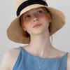 Annebly Natural Raffia Ribbon Cloche Hat HT8191 Black