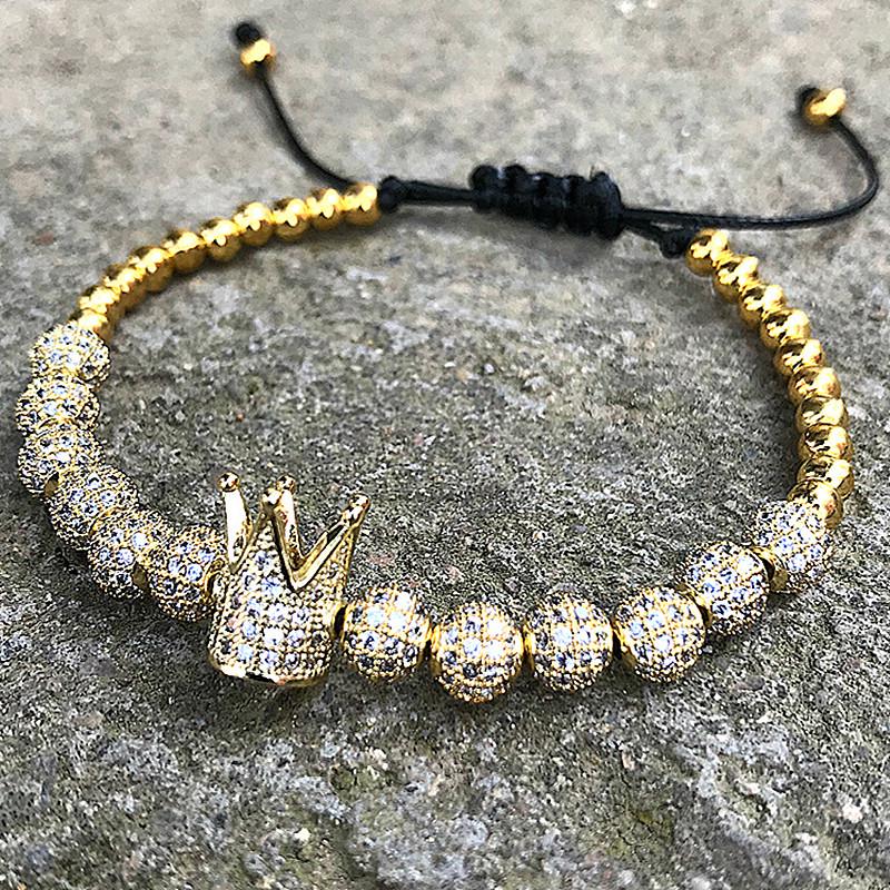 European Hot Item: 18K Color Retention Woven Bracelet with Micro-inlaid White Zirconia and Large Crown Copper Beads