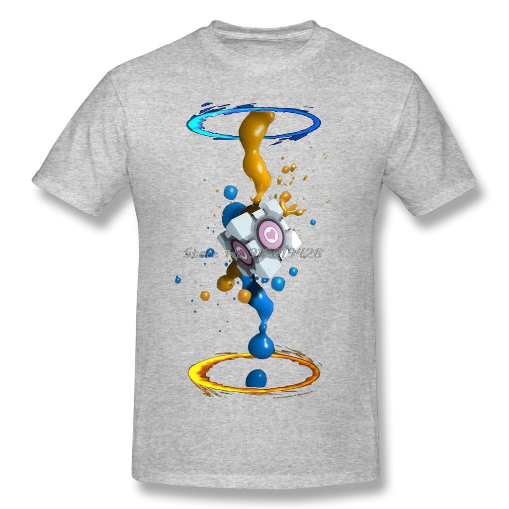 Portal 2 Men's Gel Splatter Basic T-shirt Men Tee Shirt Tops Short Sleeve Streetwear Cotton Tees Harajuku Fitness T-shirts