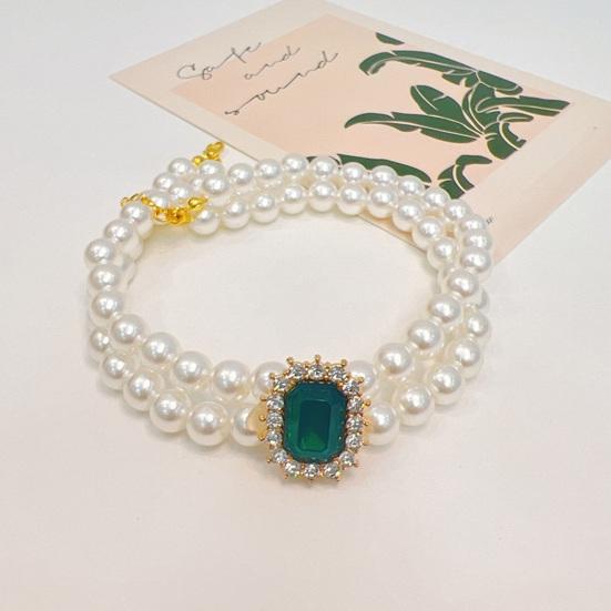 Ожерелье для питомца Сверкающие стразы Ожерелье из искусственного жемчуга для питомца Стильное двухслойное ожерелье для собак кошек Товары для питомцев