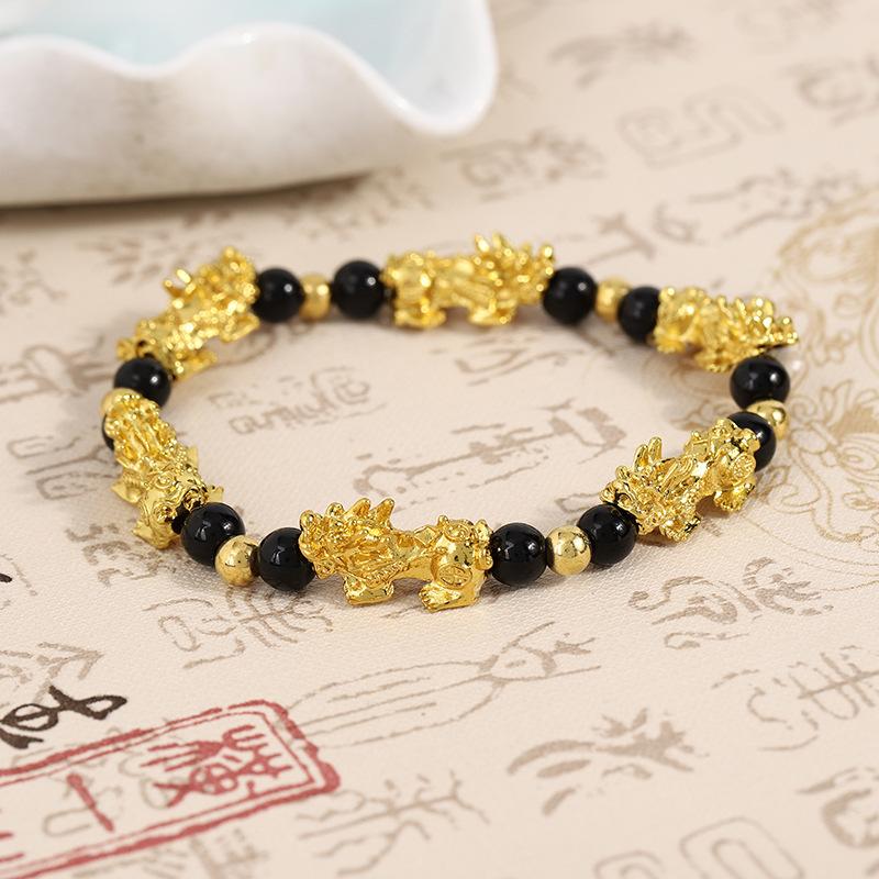 Brave Troops Garnet Beads Bracelet Wealth Good Luck Chinese Beast Wristband Gold Men Women Bracelet Wholesale