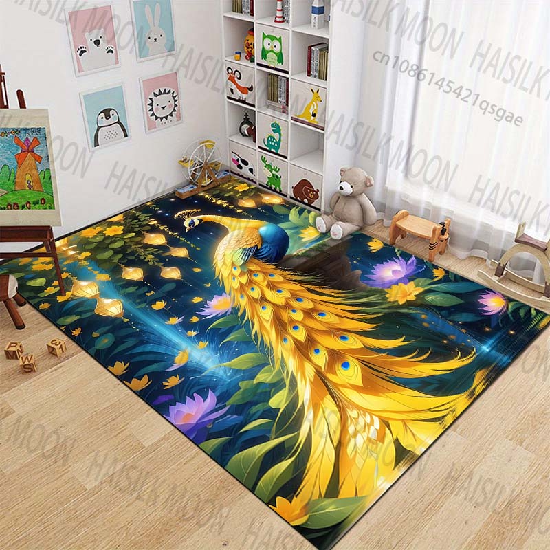 New product Peacock with Lantern Decor Carpet for Living Room Bedroom Bedside Floor Mat Cloakroom Child Play Mat Area Rug