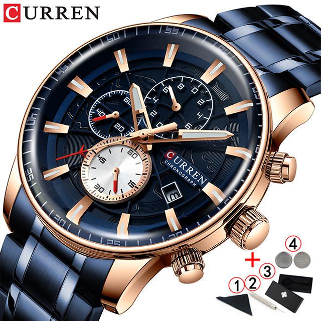 Золотые часы, мужские роскошные брендовые кварцевые наручные часы с хронографом Curren, мужские наручные часы из нержавеющей стали с большим циферблатом, 2020