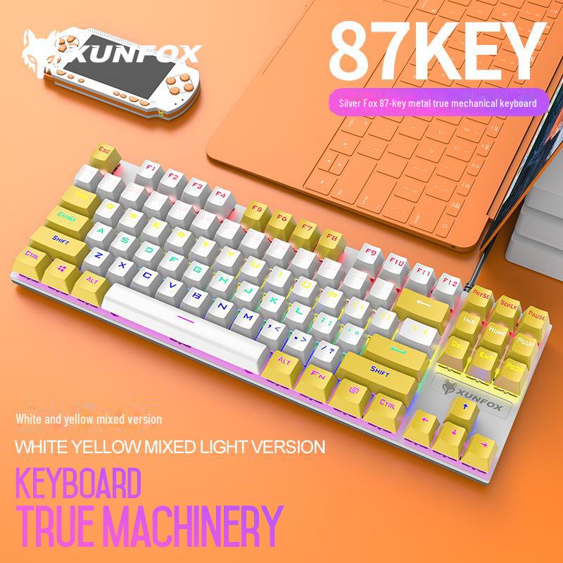 Механическая клавиатура Silver Fox K80: 87-клавишная USB-клавиатура, светящаяся синяя ось, киберспортивные игры, Color Match.