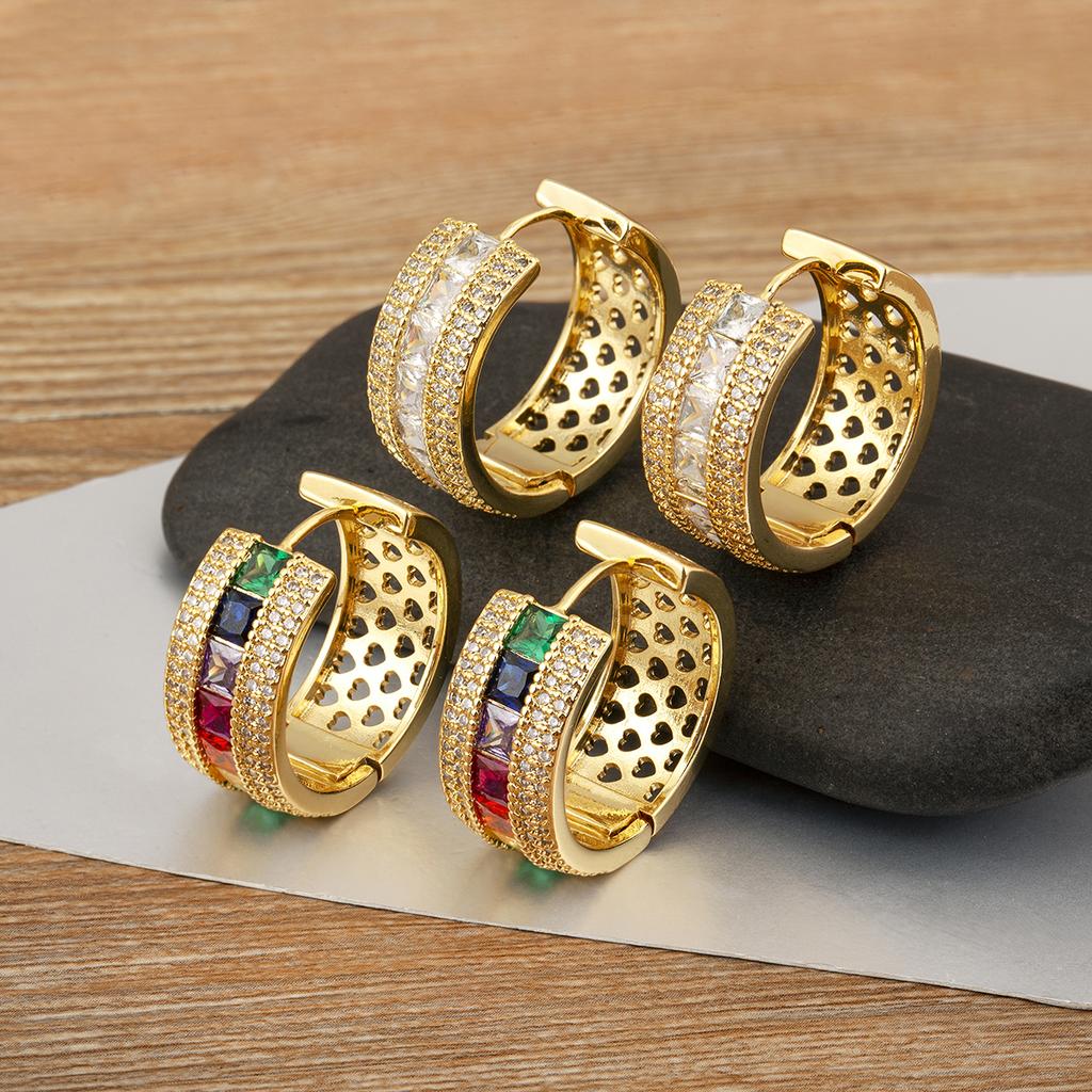 Nidin Hot Sale Vintage Rainbow Cubic Zirconia Geometric Hoop Earrings For Women Female Personality Fashion Ear Jewelry Gifts