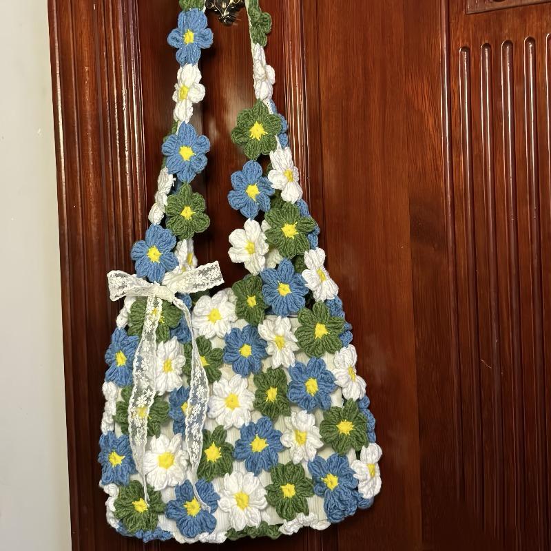 Сумка с весенними цветами из шерсти ручной вязки сумка крючком крючком DIY подарок чтобы скоротать время оживленная сумка
