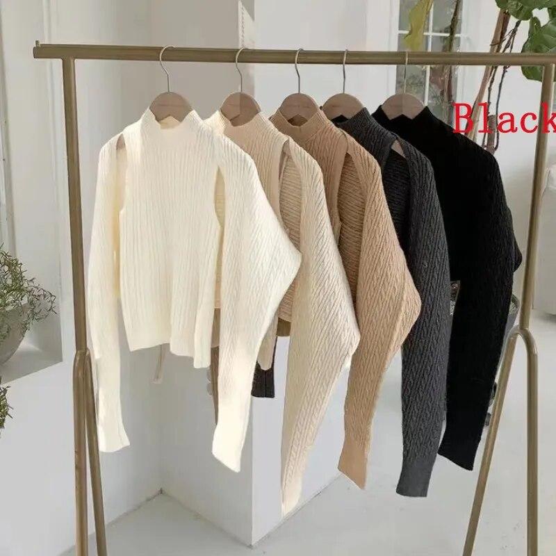 Korean Chic Autumn Turtleneck Vests Women Sweater Tank Tops And Long Sleeve Short Knitted Cape Cardigan Two Piece Set 29496