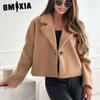 Autumn Winter POLO Neck Long Sleeve Fashion Suit Collar Solid Color Wool Small Coat for Women Jackets & Coats