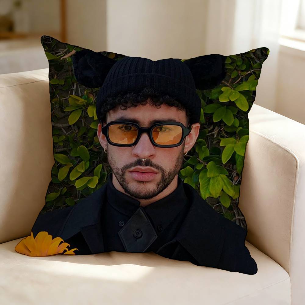 Fulltime Latin rapper BBad BBunny Pillow Case Square DoubleSided Sofa Cushion Cover Bedroom Bedside Pillow
