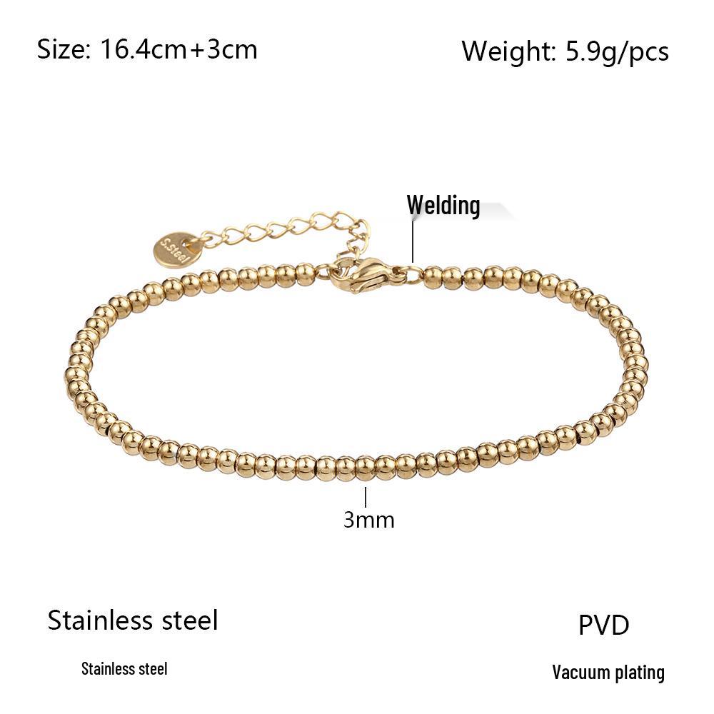 Европейский и американский минималистичный золотой браслет из нержавеющей стали с бусинами, эластичный для женщин