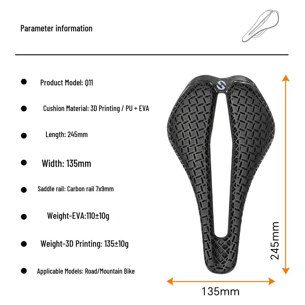 TOSEEK Carbon Fiber 3D Printed Bike Saddle Q11 - Super Light EVA Road & Mountain Seat