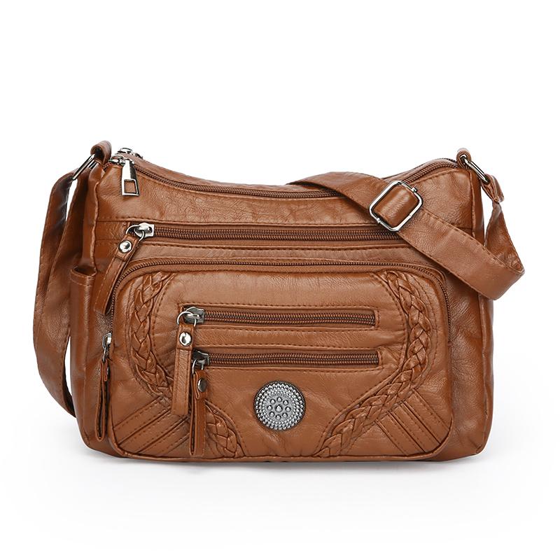 Сумка через плечо большой емкости из мягкой кожи, многослойная сумка через плечо для женщин среднего и пожилого возраста