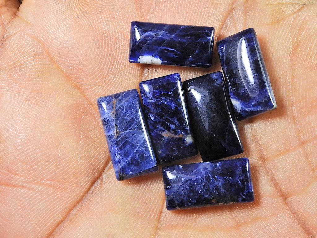 31Cts. Natural Sodalite Rectangle Cabochon Loose Gemstone 06 Pcs Lot 8X16MM RQ-1964