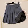 Autumn and Winter New High Waist Thin Pleated Skirt  College Style a Word Half