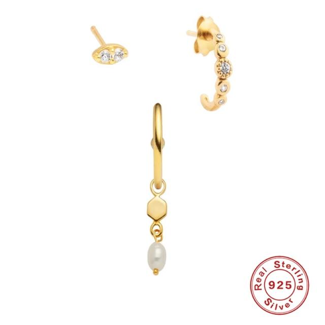 Canner многоцветный свадебный комплект сережек из стерлингового серебра 925 пробы, серьги-гвоздики золотого цвета для женщин, серьги для пирсинга хряща, 3 шт.