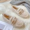 Fashion Crystal Metal Chains Lambwool Moccasins Winter Shoes Woman Warm Curly Fur Flats Female Furry Cotton Snow Boots Shoes Big Size 43