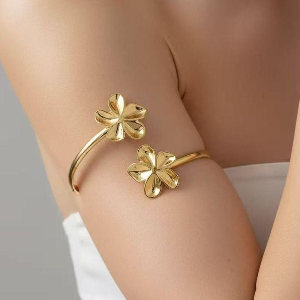 Gold Color Floral Open Cuff Armlet Enamel Glaze Craft Open Arm Ring Spiral Arm Bracelet  Jewelry