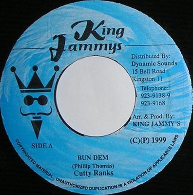 7-дюймовая пластинка CUTTY RANKS - Bun Dem NONE King Jammy's 1999 Ямайка Регги, Ска и Даб Б/у