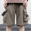 Мужские шорты-карго с эластичной талией, регулируемые на шнурке, широкие шорты с карманами, однотонные, свободного кроя, повседневные шорты