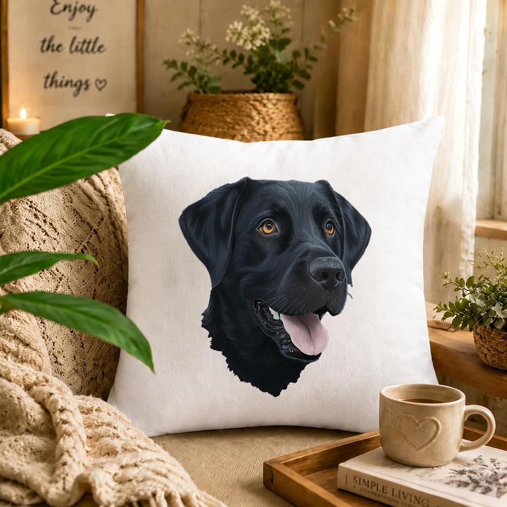 1pc, Single-Sided Black Dog Head Portrait Print Throw Pillow, Spring Country Style Decorative Cushion with Zipper Closure, Suitable for Sofa and Bed,