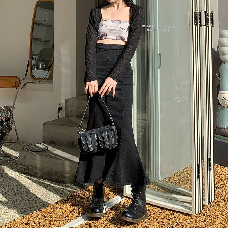 До и после двух нарядов Юбка-бюстье А-силуэта с открытой спиной Юбка-бюстье Женская юбка с высокой талией Тонкая эластичная юбка с открытой спиной Средней длины Юбка-комбинация с бедрами Джинсовая юбка