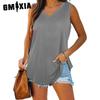 Solid Color Print V-neck Dovetail Sleeveless Solid Color Vest T-shirt for Women