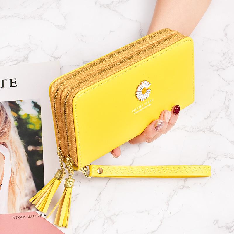 Wallet Korean version for women, long and large capacity handbag, small daisy double-layer zipper simple phone bag