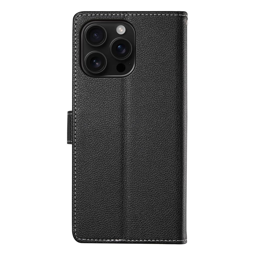 DF-012 For iPhone 16 Pro Case Litchi Texture Leather Wallet Stand Phone Cover