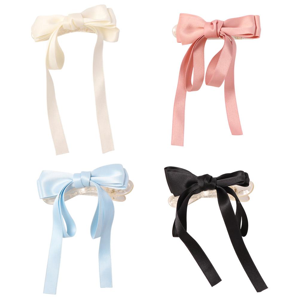French Style Satin Bow Hair Clip Solid Color Women Hairpin Elegant Bow Ribbon Hair Clip  Girls