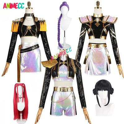 ANIMECC В НАЛИЧИИ Huntrix Rumi Mira Zoey Косплей Детский Взрослый Костюм Парик K-pop Охотники на Демонов Черный Золотой Хэллоуин для Женщин