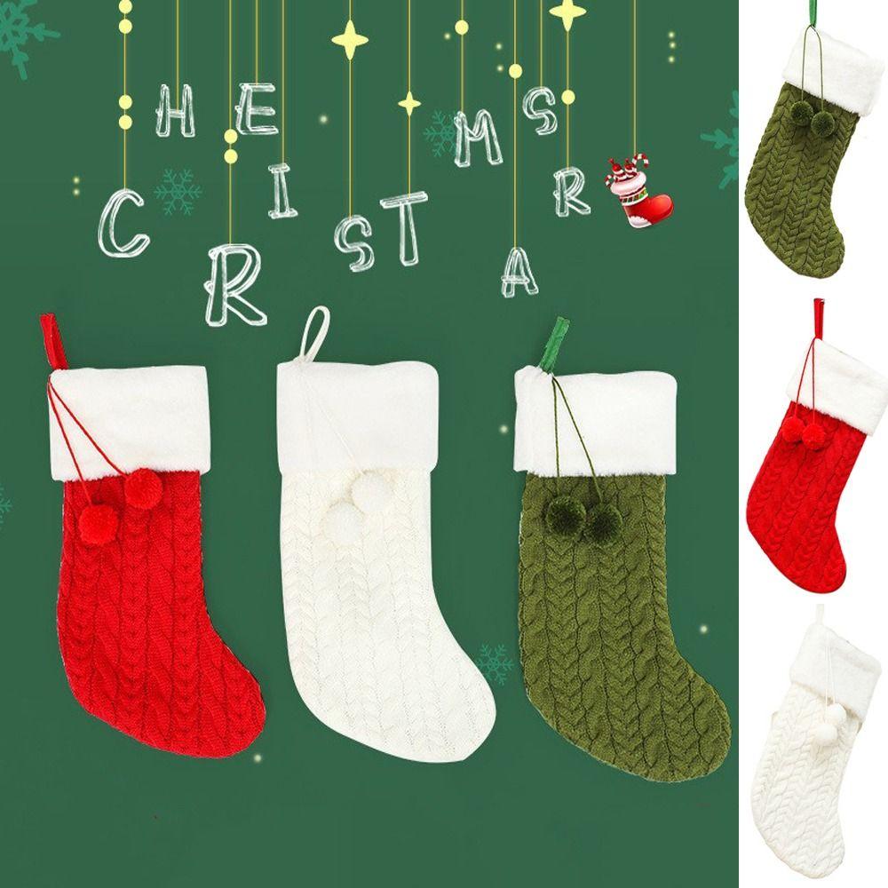 Red/Green/White Christmas Knitting Stocking Large Capacity Christmas Tree Pendant Home