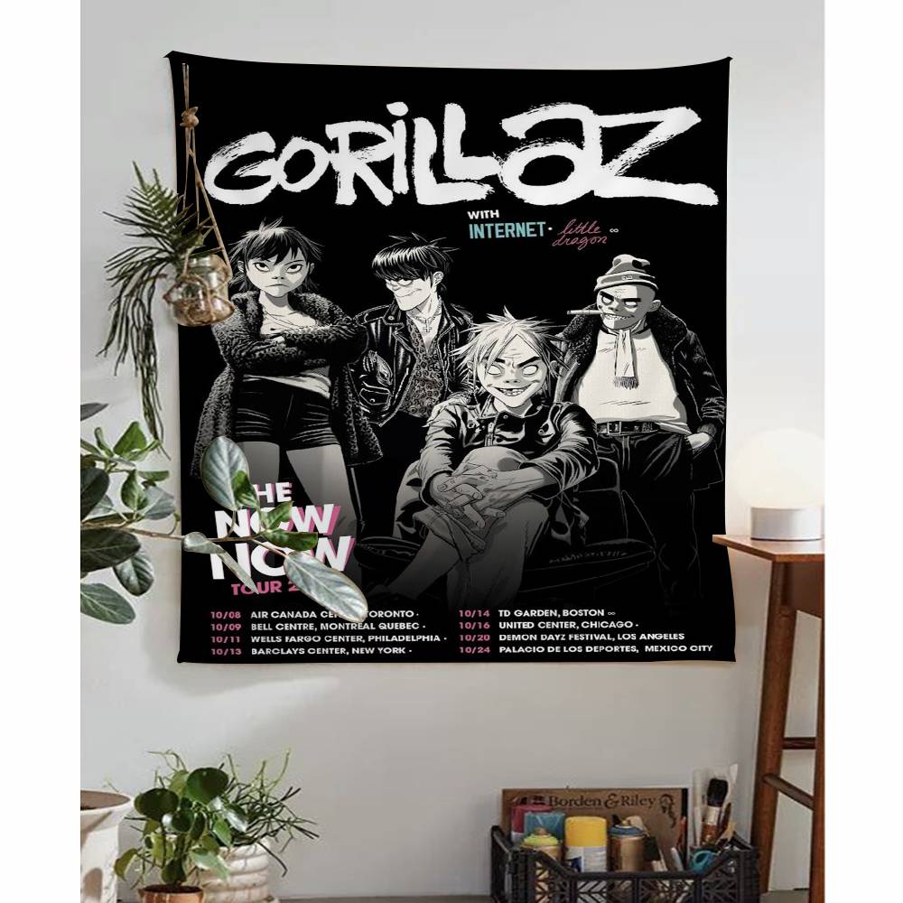 Virtual Anime Rock Band Gorillaz Colorful Tapestry Wall Hanging Hanging Tarot Hippie Wall Rugs Dorm Wall Art Decor
