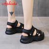 Fashion Aphixta 2025 Buckle Height Increaming Canvas 6.5cm Wedge Heel Platfom Sandals Women Shoes Black Thick Bottom Slides