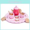 Teapot Wooden Pink Tea Cup Afternoon Tea Set Children Toy For Roleplaying